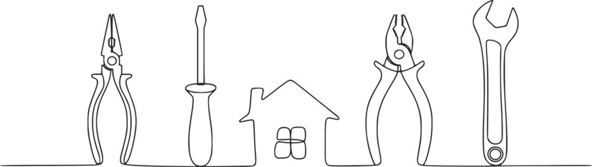 Tools and house outline art illustration pliers