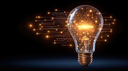 Bright idea concept with glowing digital circuit inside a light bulb