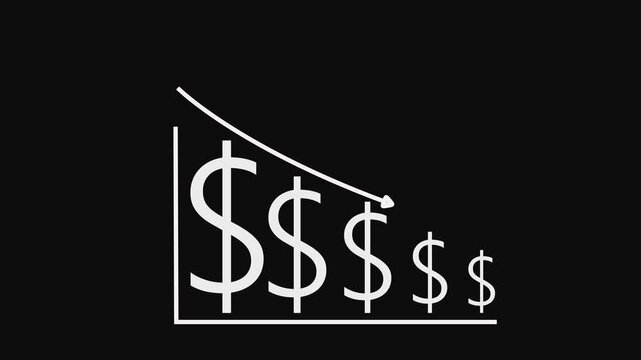 White dollar sign graph showing a downward trend on a black background money finance - Powered by Adobe
