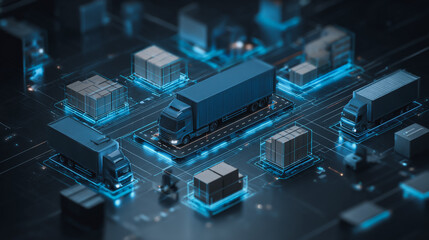 Fototapeta premium Top eyes view Smart Innovation connection cyber security Container truck in ship port for business Logistics transportation of Container Cargo ship Cargo plane with working crane bridge in shipyard