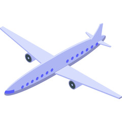 Light Blue Isometric Airplane Flying Through Transparent White Sky High Above Clouds Representing Travel and Transportation