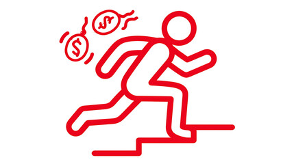 Obraz premium A man is running up a staircase with a pile of money in his hand
