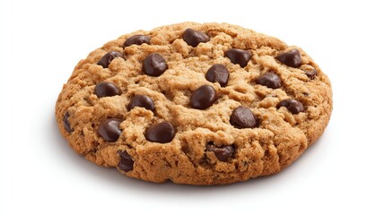 Classic chocolate chip cookie with rich chips on a white background