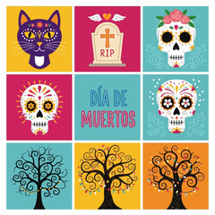 Design of dia de muertos badge collection vector illustration