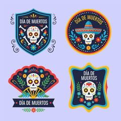 Design of dia de muertos badge collection vector illustration