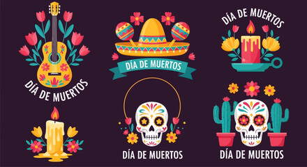 Design of dia de muertos badge collection vector illustration