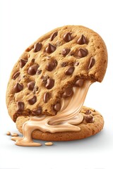 Warm chocolate chip cookie with gooey melted peanut butter filling