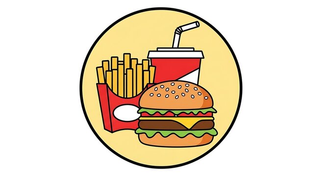 Classic fast food combo meal with burger fries and soda. - Powered by Adobe