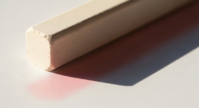 Macro capture of a beige eraser with pink shadow on a bright background - Powered by Adobe