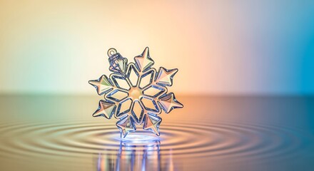 Ethereal snowflake ornament reflecting on the water surface creating ripples