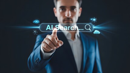 Modern Executive Using AI Innovation Interface