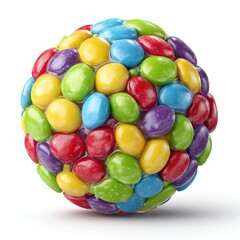 Vibrant multicolored candies arranged in a perfect spherical shape