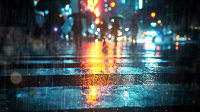 雨の日の街の夜景