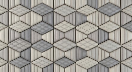 Geometric quilted pattern with diamond accents in soft grey tones