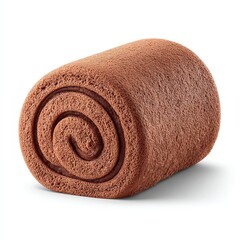 Delicious cocoa flavored rolled cake isolated against a white backdrop