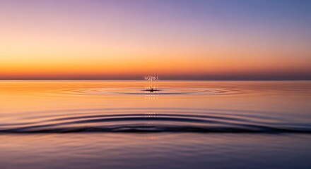 Harmonious blend of sunset colors reflected on the serene water surface and a delicate splash