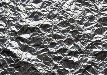 Textured aluminum foil, shiny and crumpled, ideal for abstract background
