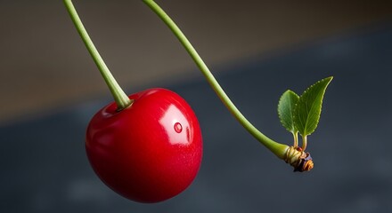 Vibrant cherry and verdant foliage on a dark backdrop composition
