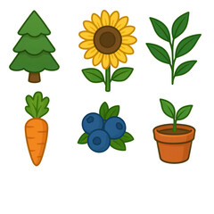 Colorful Collection of Cartoon Style Vegetables and Plants Graphics
