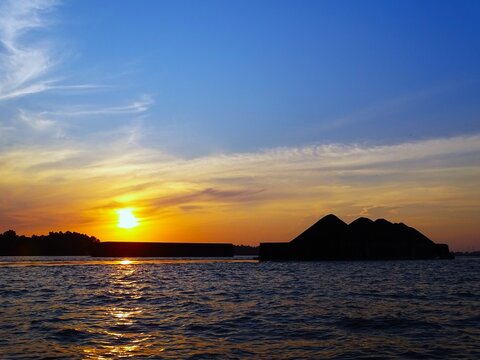 The density of the waterways in the Barito River with a view of many coal transport barges.