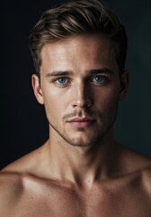 Obraz premium Intense gaze: A portrait capturing the striking eyes and confident demeanor of a man. The image is an intimate exploration of human expression and showcases a moment of profound introspection.