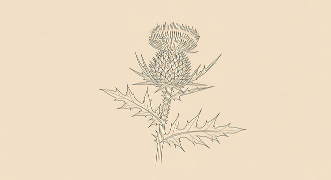 Elegant monochrome botanical illustration of a thistle flower plant