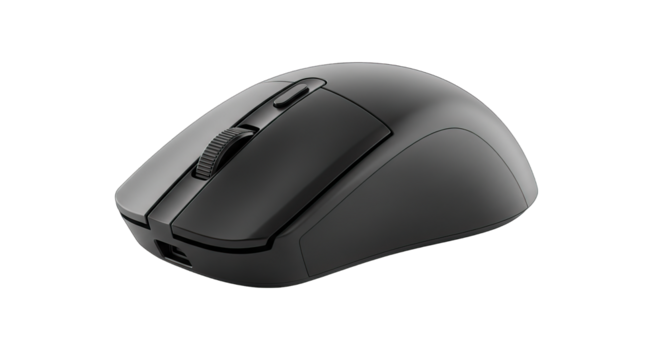 Black computer mouse isolated on transparent background