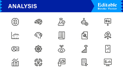 Analysis And Insight Line Icon Pack Unique, Clean, and Editable Collection of Minimal Style Icons for Reports, Charts, and Strategic Evaluation