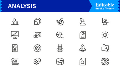 Analysis And Insight Line Icon Pack Unique, Clean, and Editable Collection of Minimal Style Icons for Reports, Charts, and Strategic Evaluation