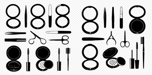 Black and white image of various beauty and grooming tools.