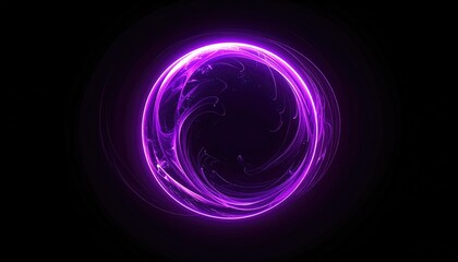 Abstract Glowing Purple Ring of Light Particles Swirling in Darkness with Digital Glitch Effects and Bokeh Sparkles