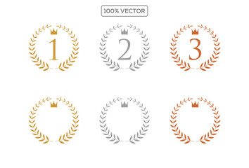 Gold, silver, bronze laurel wreaths. Winner medal award set vector illustration. Victory symbol, triumph emblem, champion prize