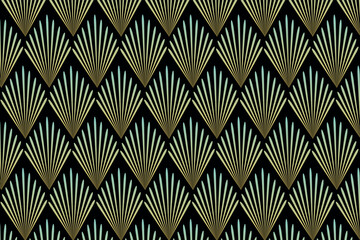 Art deco geometric fan pattern with gold and purple hues