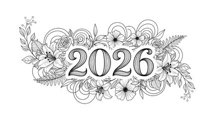 Artistic Black Line Floral 2026 – Elegant Botanical Illustration Symbolizing Feminine Energy and Nature’s Balance