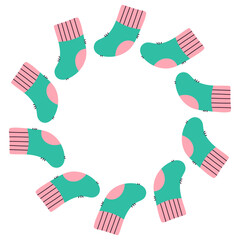 Simple festive round frame with Christmas decor. The simple vector design perfect for Christmas and New Year decorations or holiday greetings.