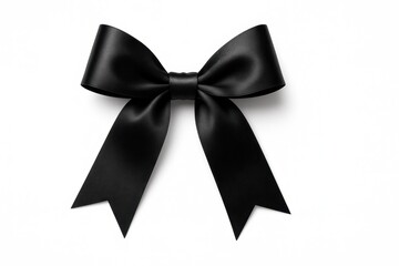 Naklejka premium Luxurious black satin double loop bow with long tapered tails isolated on white elegant gift wrap and fashion accessory visual