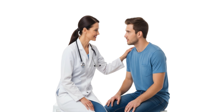 Doctor consoling a patient on transparent background