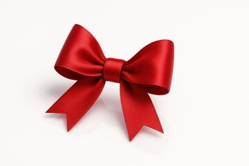 Layered red satin bow macro with crisp loops twisted knot and subtle weave texture isolated on white fashion gift and craft detail