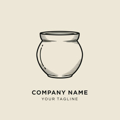 Hand-Drawn Illustration of a Round Ceramic Pot with a Simple Design.