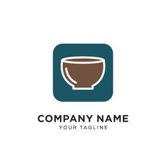 Simple brown bowl logo design on a teal square background.