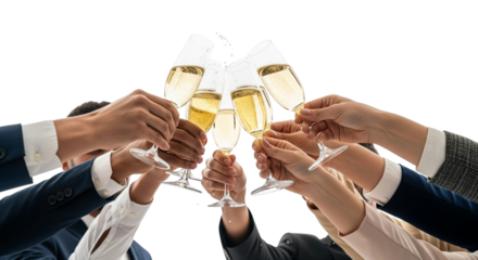 Group of people clinking champagne glasses in a toast