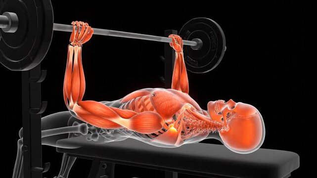 Animated Anatomy: Bench Press Exercise with Visible Muscle Movement