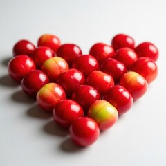 Heart shape red cherries fresh fruit delicious healthy isolated on white background