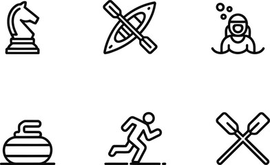 Sport and game line icons representing outdoor activities and hobbies