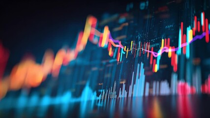 An animated graph of stock market trends with candlestick charts and financial data, Video representing the concept of a haircut on trading.  - Powered by Adobe