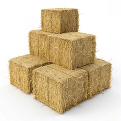 Square Hay Bales Stacked &ndash; Isolated on White Background