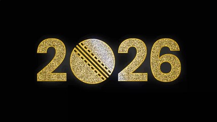 2026 text with cricket ball design golden glitters glow animation