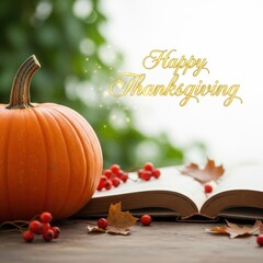 Autumn harvest pumpkin festive thanksgiving book decorations isolated on white background