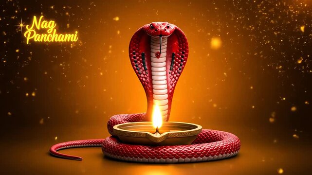 Nag Panchami Celebration A Traditional Festival Honoring Serpents with Lit Oil Lamp and Golden Glow