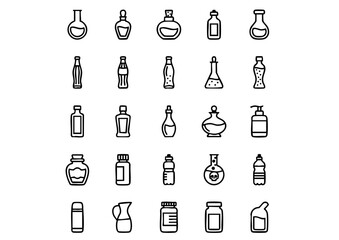 Vector Bottle and Flask Icon Set, Thick Line Black and White Container Icons, Collection of Outline Bottles, Vials, and Jars